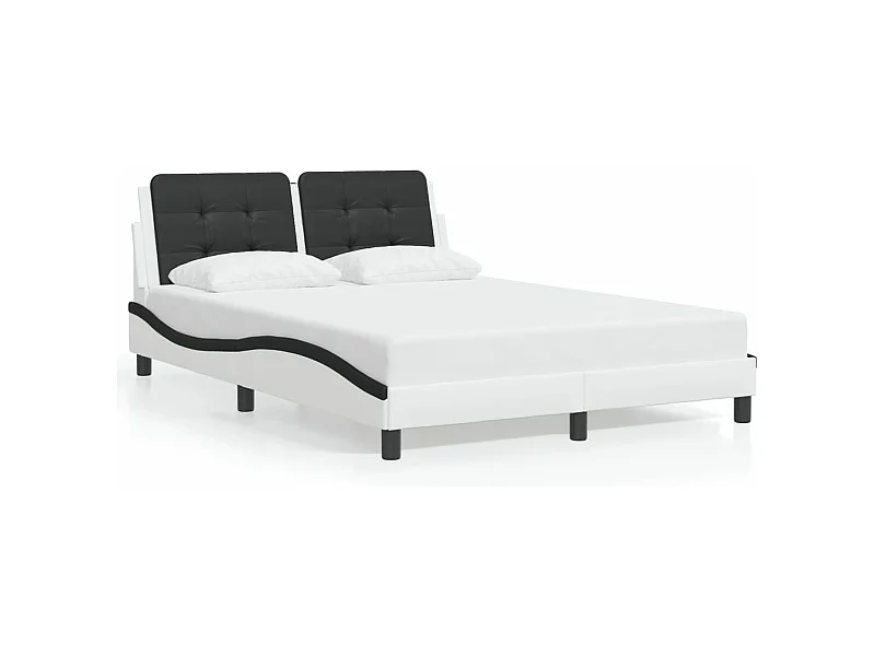 Lit double et tête de lit blanc et noir 140x200 cm similicuir FR59465