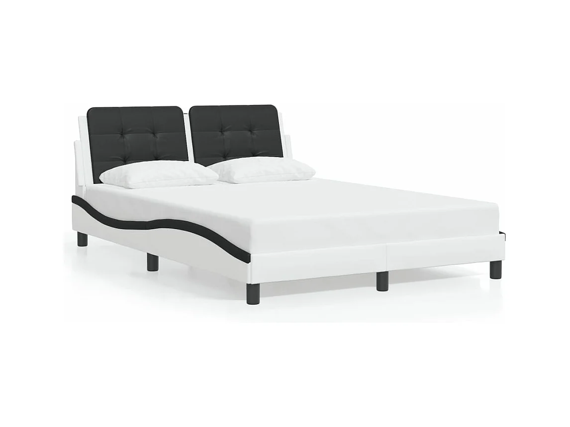 Cama c/ cabeceira 140x200 couro artif. branco/preto PT292978