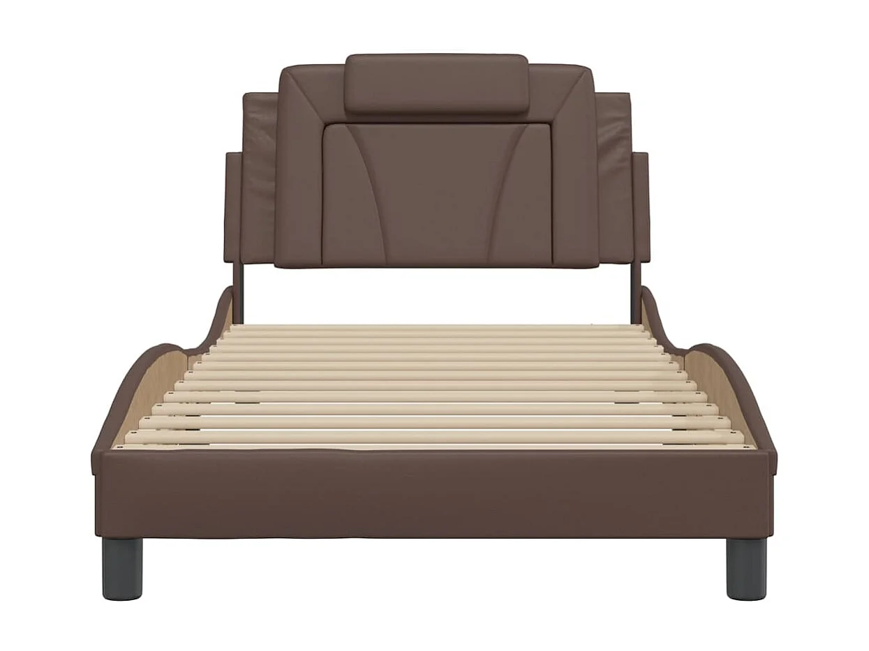 Lit simple + tête de lit Marron 100x200 cm Similicuir FR86592