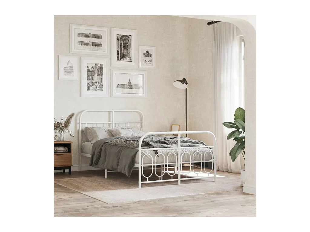 Cama 120x200 cm - metal con cabecero y estribo blanco ES152048