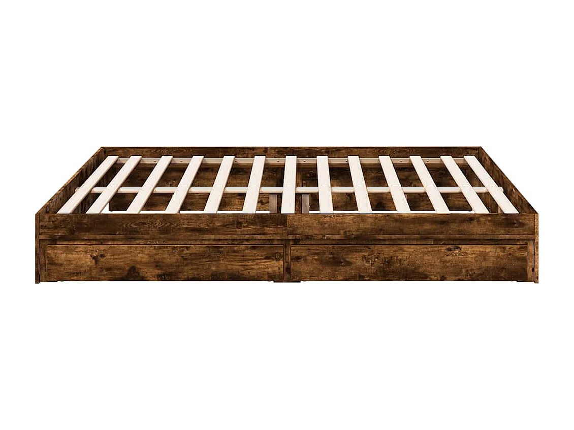 Lit double et tiroirs chêne fumé 200x200 cm bois d'ingénierie FR18748