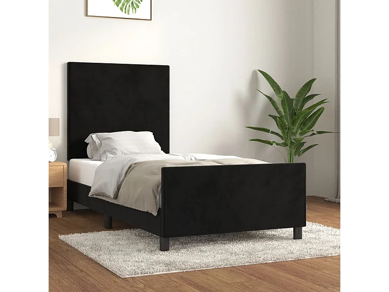 Cama individual- 90x200 cm con cabecero de terciopelo negro ES668310