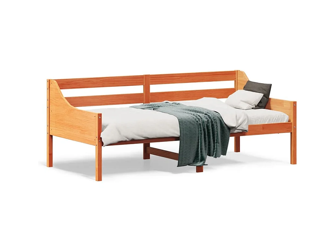 Sofá cama de madera maciza de pino marrón cera 75x190 cm ES382423
