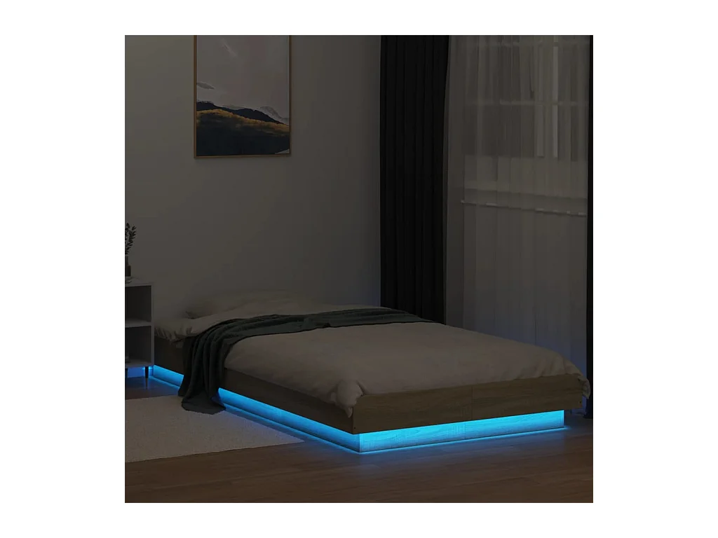Lit simple avec lumières LED chêne sonoma 100x200 cm FR81944