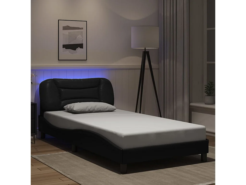 Bedframe met LED-verlichting kunstleer zwart 100x200 cm BE724736