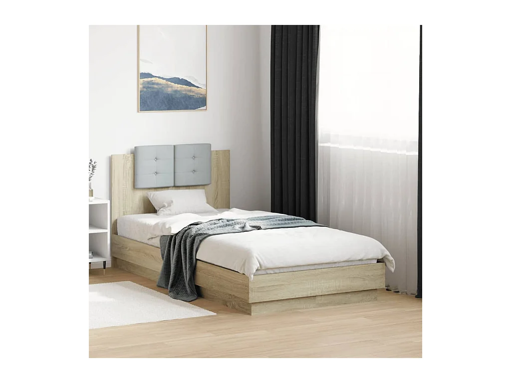 Lit simple tête de lit chêne sonoma 90x190 cm bois ingénierie FR61967