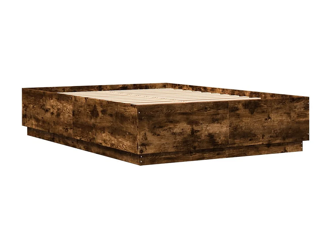 Lit double avec lumières LED chêne fumé 140x200 cm FR79539