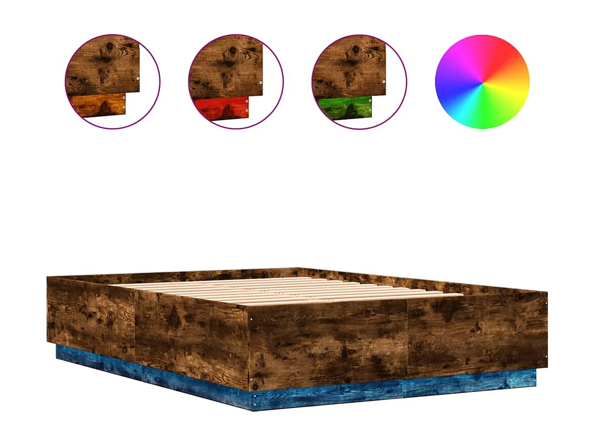 Lit double avec lumières LED chêne fumé 140x200 cm FR79539