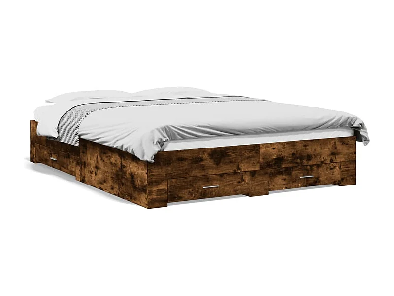 Lit double et tiroirs chêne fumé 150x200 cm bois d'ingénierie FR51962