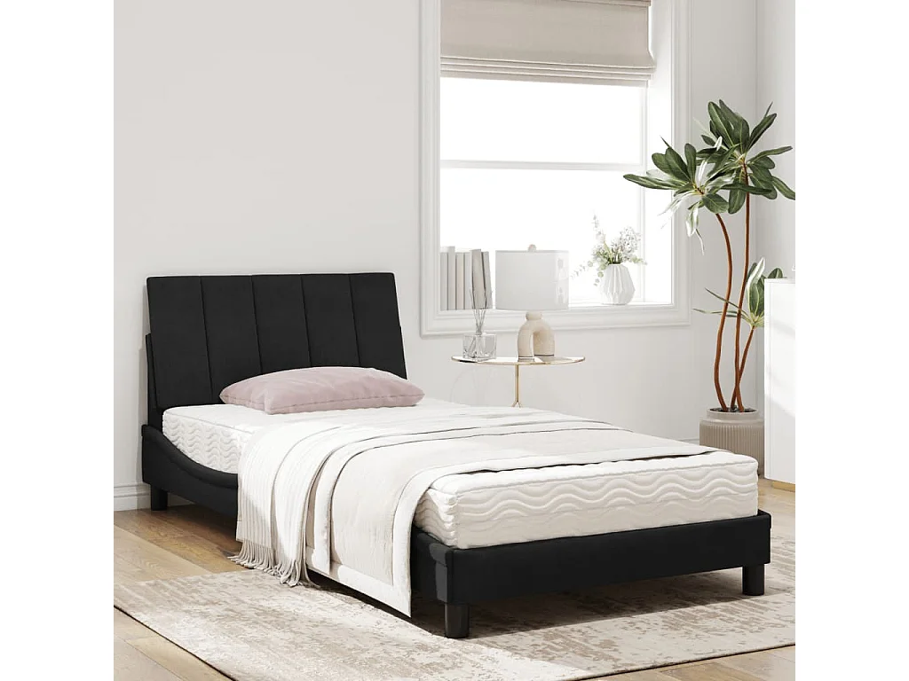 Lit adulte + matelas noir 100x200 cm velours FR21971