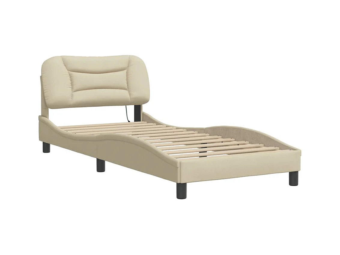 Lit simple avec lumières LED crème 90x190 cm tissu FR91882