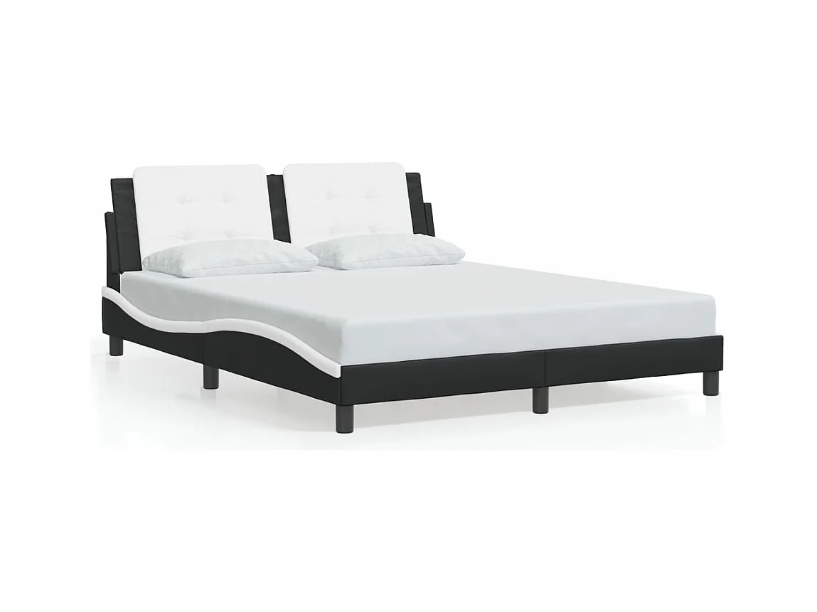 Lit double et tête de lit noir et blanc 160x200 cm similicuir FR67994