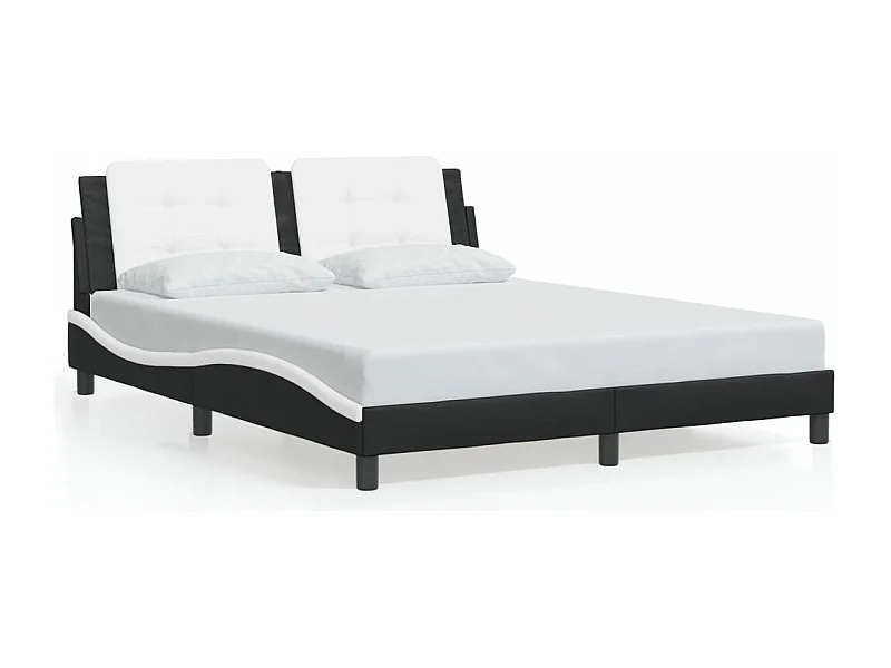 Cama 160x200cm - cabecero cuero sintético negro blanco ES412336