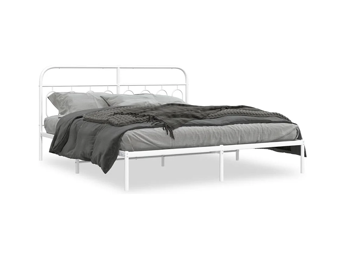 Cama matrimonial- 183x213 cm de metal con cabecero blanco ES860497