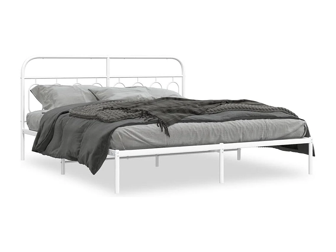 Cama matrimonial- 183x213 cm de metal con cabecero blanco ES860497