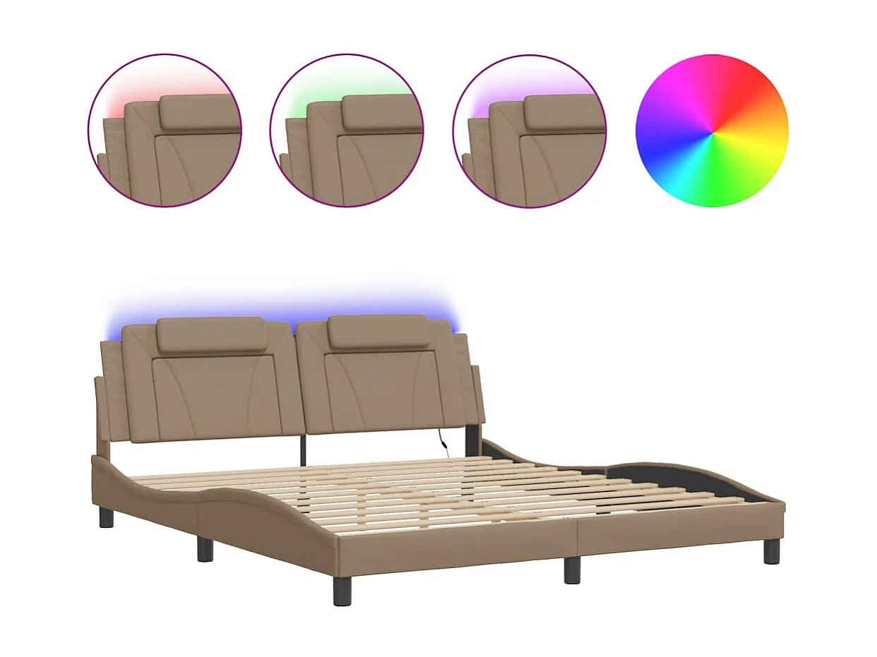 Lit double avec lumières LED cappuccino 180x200 cm similicuir FR45370