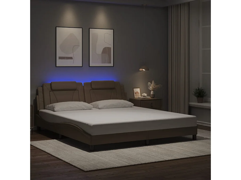 Lit double avec lumières LED cappuccino 180x200 cm similicuir FR45370