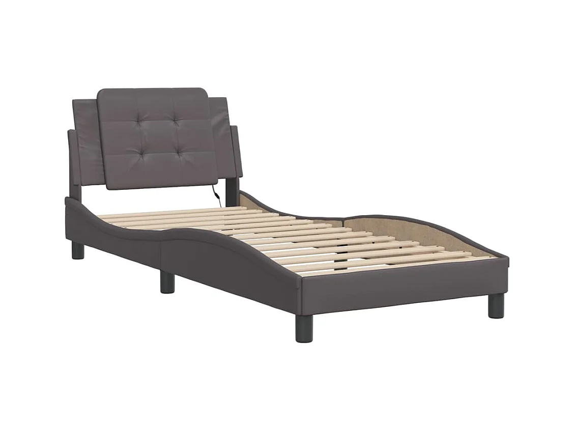 Lit simple avec lumières LED gris 80x200 cm similicuir FR98041