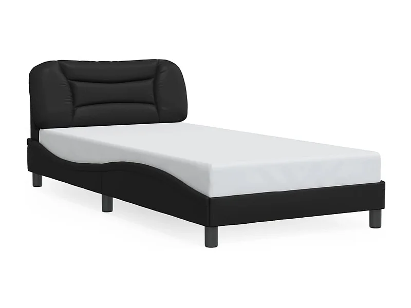 Cama individual- 100x200cm con cabecero cuero sintético negro ES557976