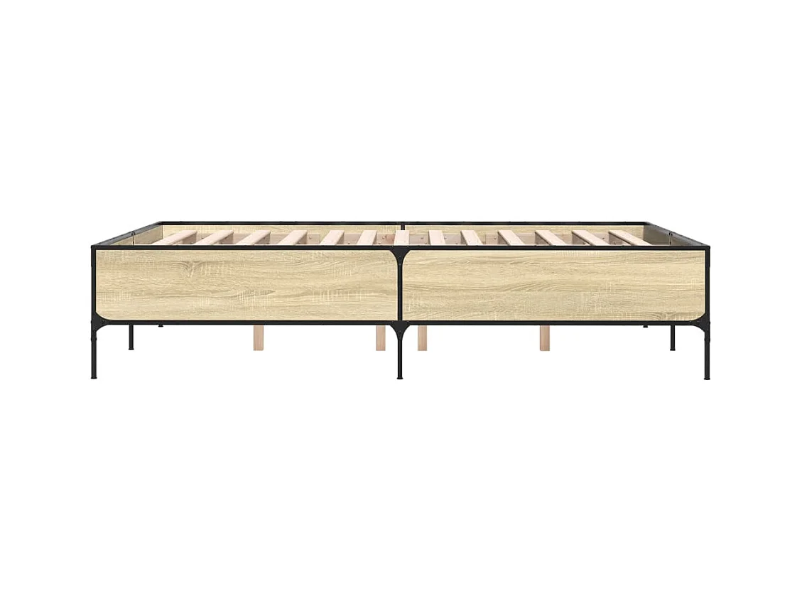 Bedframe bewerkt hout metaal sonoma eikenkleurig 120x190 cm BE202635
