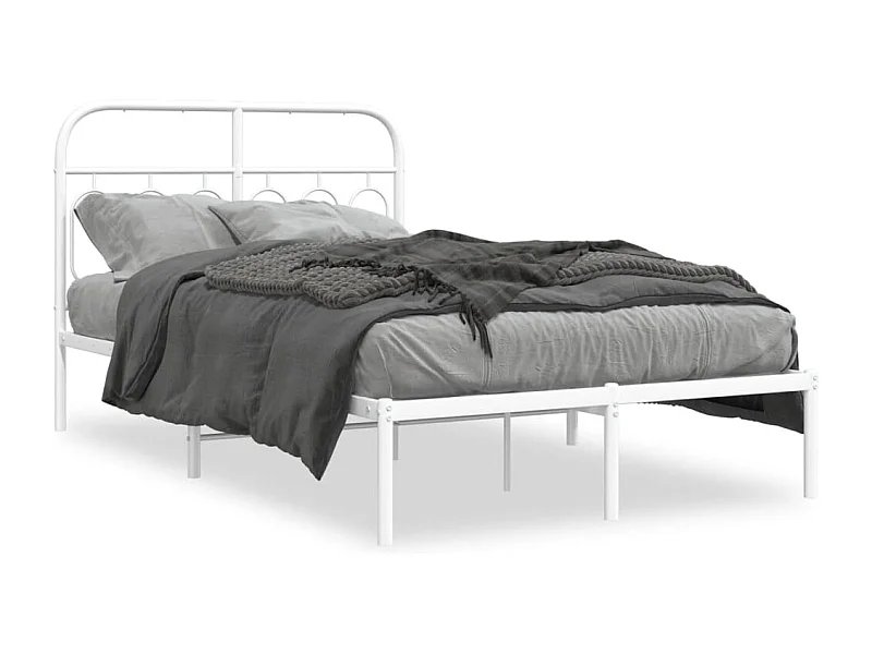 Bedframe met hoofdbord metaal wit 120x190 cm BE304781