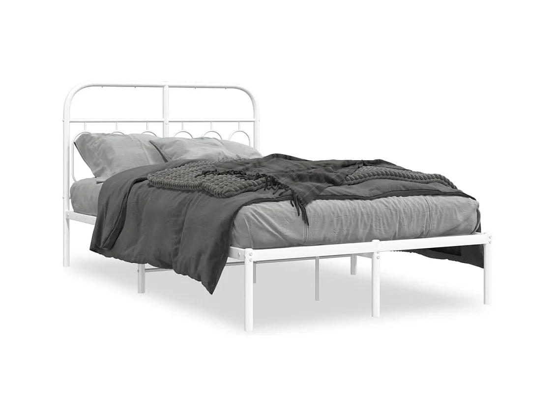 Cama matrimonial- 120x190 cm de metal con cabecero blanca ES702074