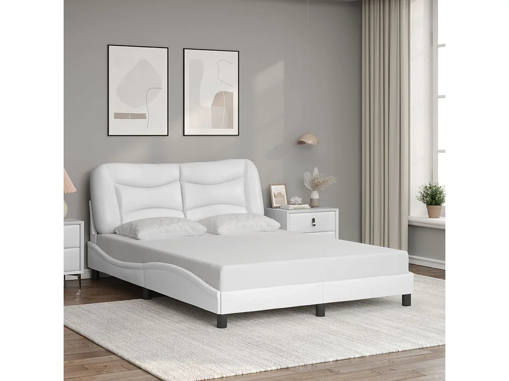 Bedframe met hoofdbord kunstleer wit 140x200 cm BE548082