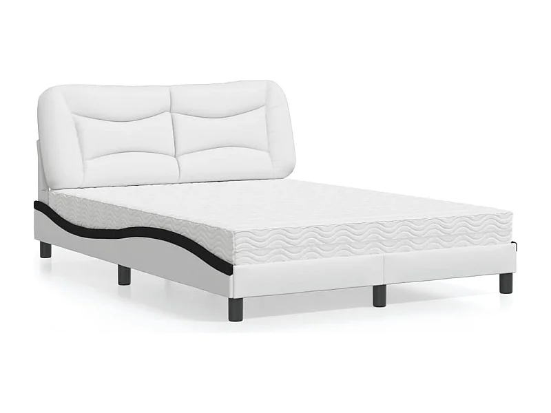 Lit adulte + matelas blanc et noir 140x190 cm similicuir FR34097