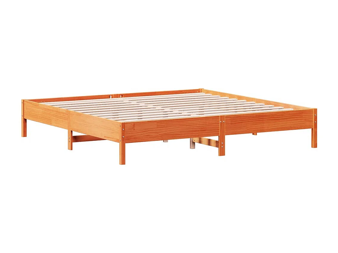 Cama 200x200 cm sin colchón madera maciza de pino marrón cera ES215376