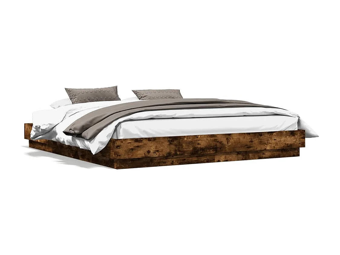 Lit double avec lumières LED chêne fumé 180x200 cm FR78445