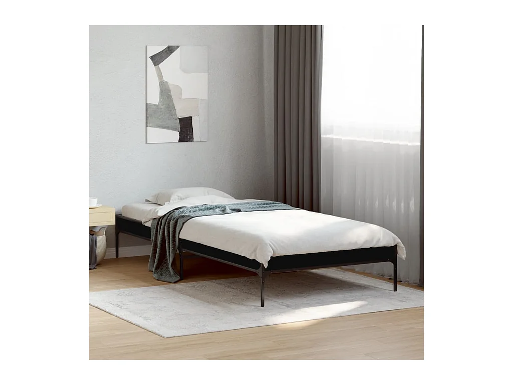 Lit simple noir 90x190 cm bois d'ingénierie et métal FR88651