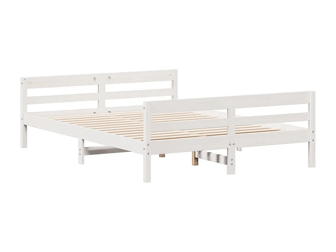 Lit double + tête de lit blanc 140x200 cm bois pin massif FR71603