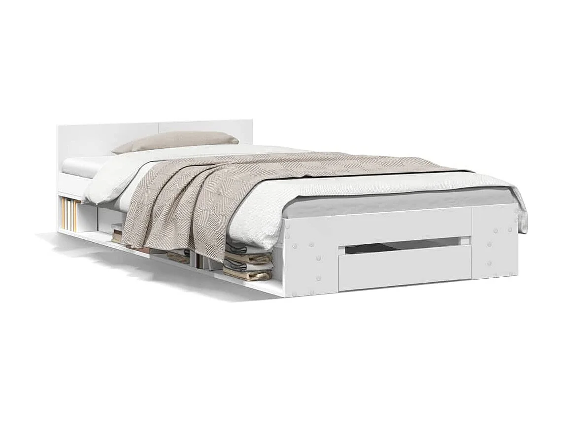 Cama 75x190 cm con cajón madera de ingeniería blanca ES949891