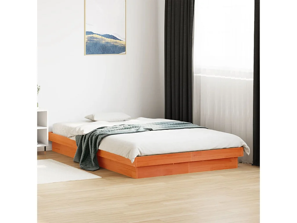 Lit double à LED cire marron 135x190 cm bois de pin massif FR38597