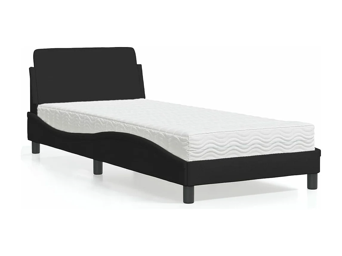 Lit adulte + matelas noir 90x200 cm tissu FR27143