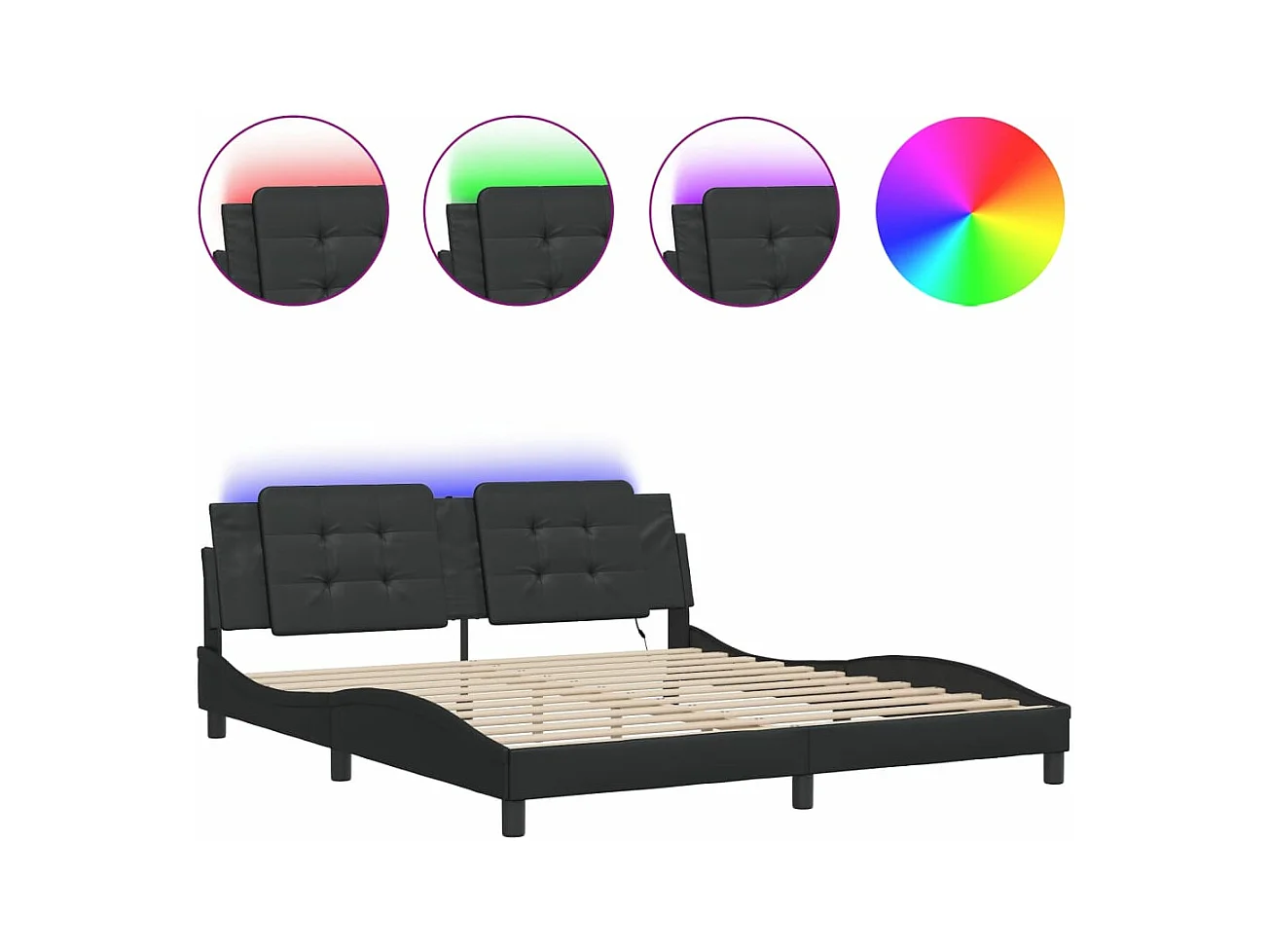 Cama matrimonial- 180x200 cm con luz LED cuero sintético negro ES888145