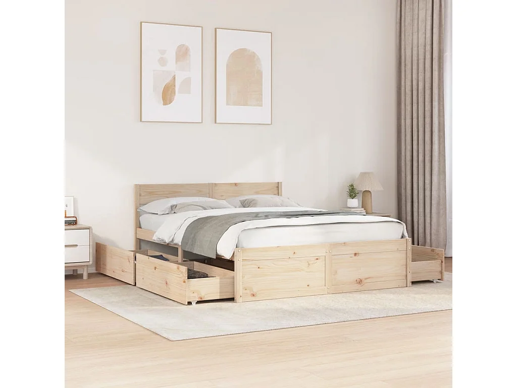 Lit double avec tiroirs 140x200 cm bois de pin massif FR85374