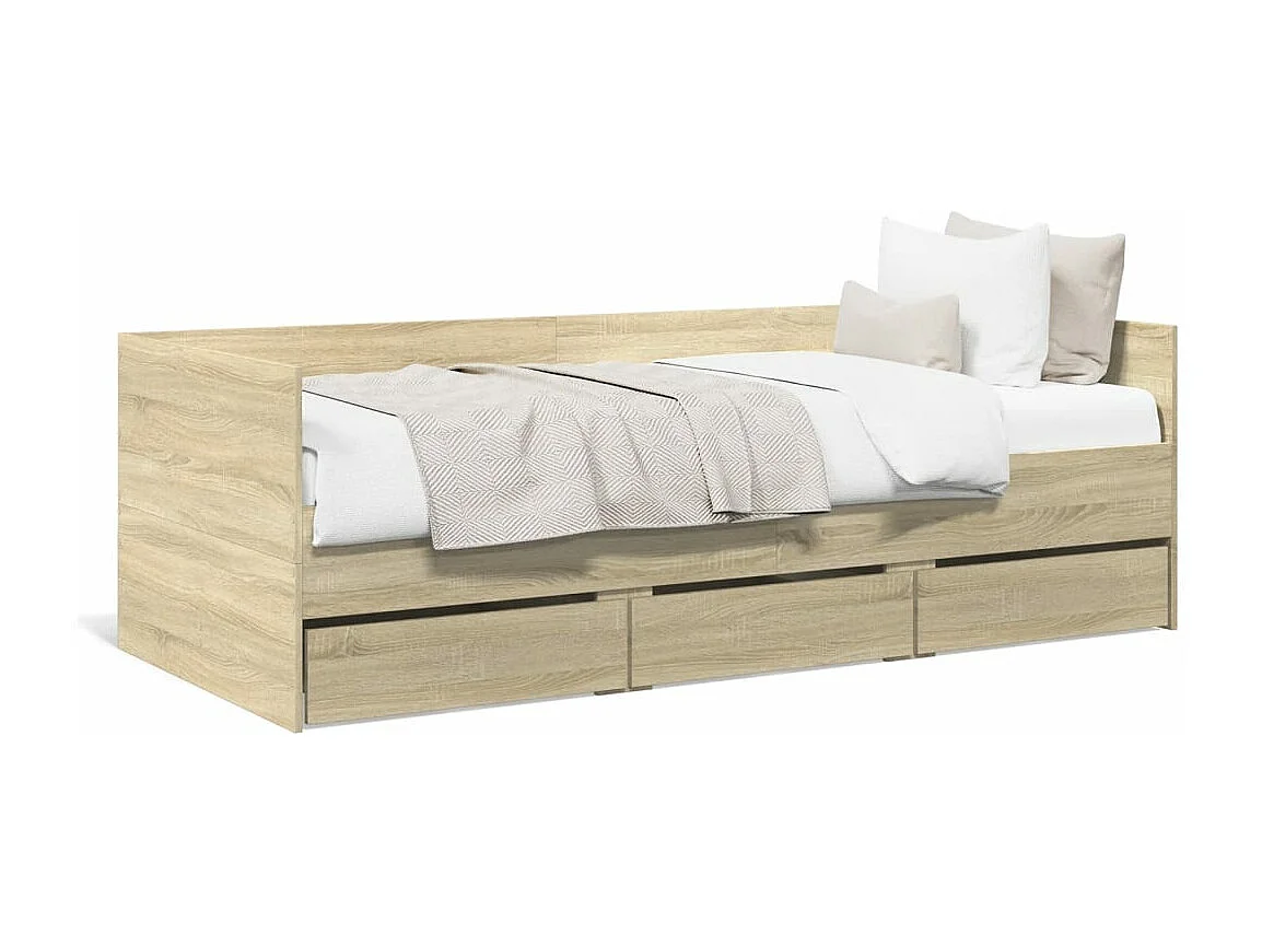 Slaapbank met lades 90x190 cm bewerkt hout sonoma eikenkleurig BE517470