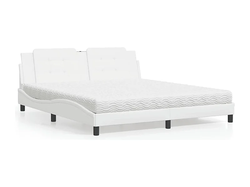 Lit adulte + matelas blanc 180x200 cm similicuir FR99409