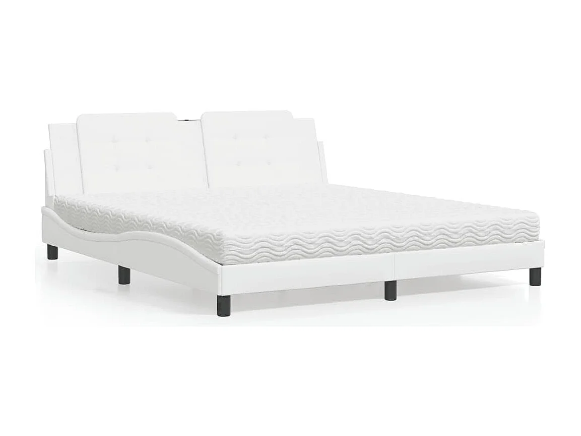 Lit adulte + matelas blanc 180x200 cm similicuir FR99409