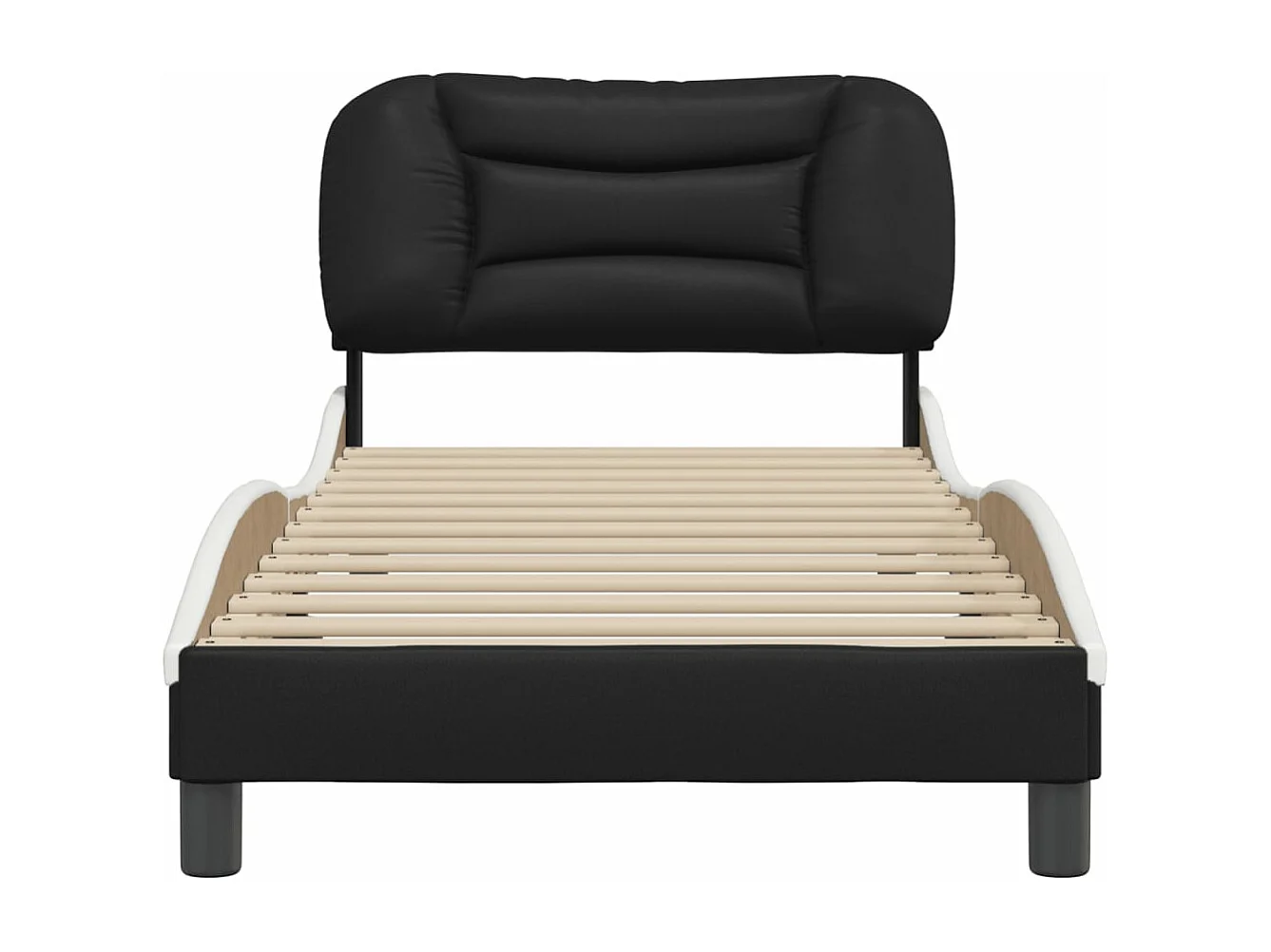 Cama c/ cabeceira couro artificial preto e branco PT167262