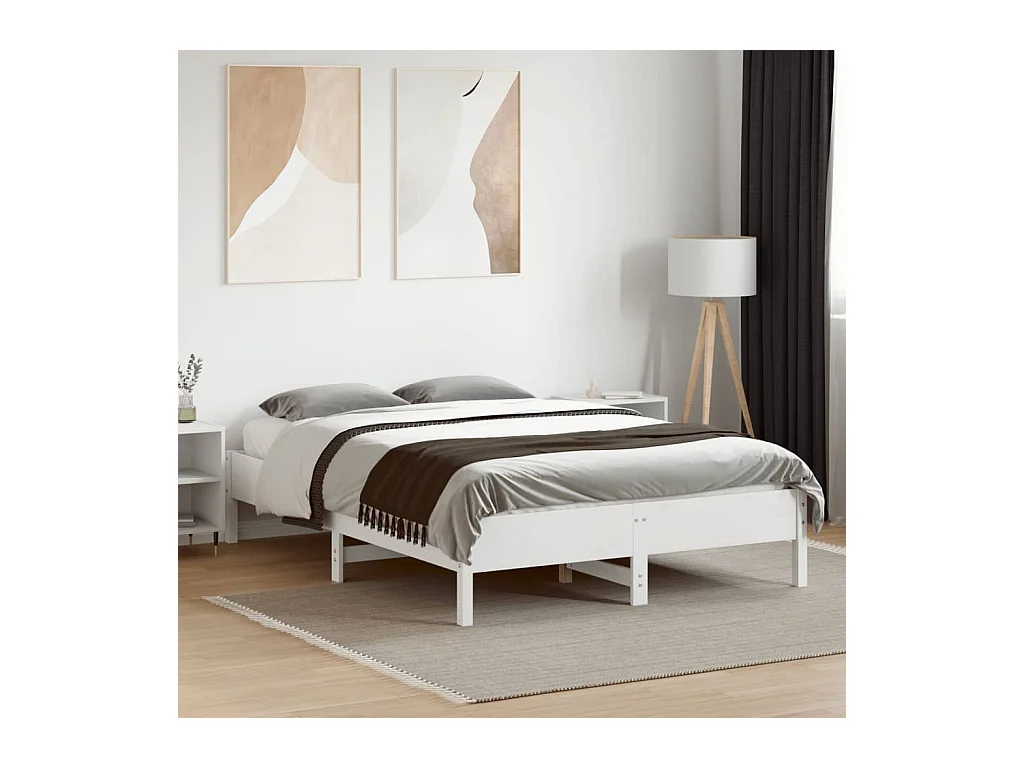 Lit double blanc 140x190 cm bois de pin massif FR38326
