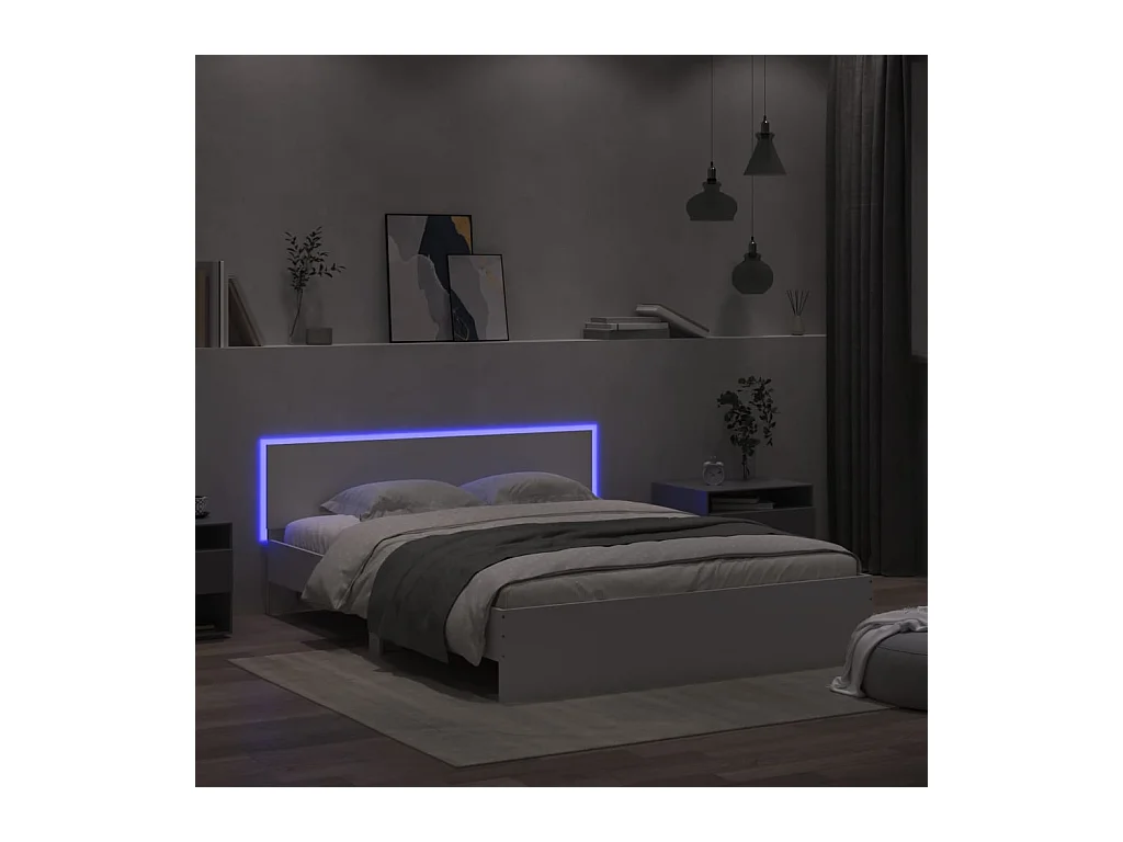 Lit double + tête de lit et LED blanc 160x200 cm FR70295