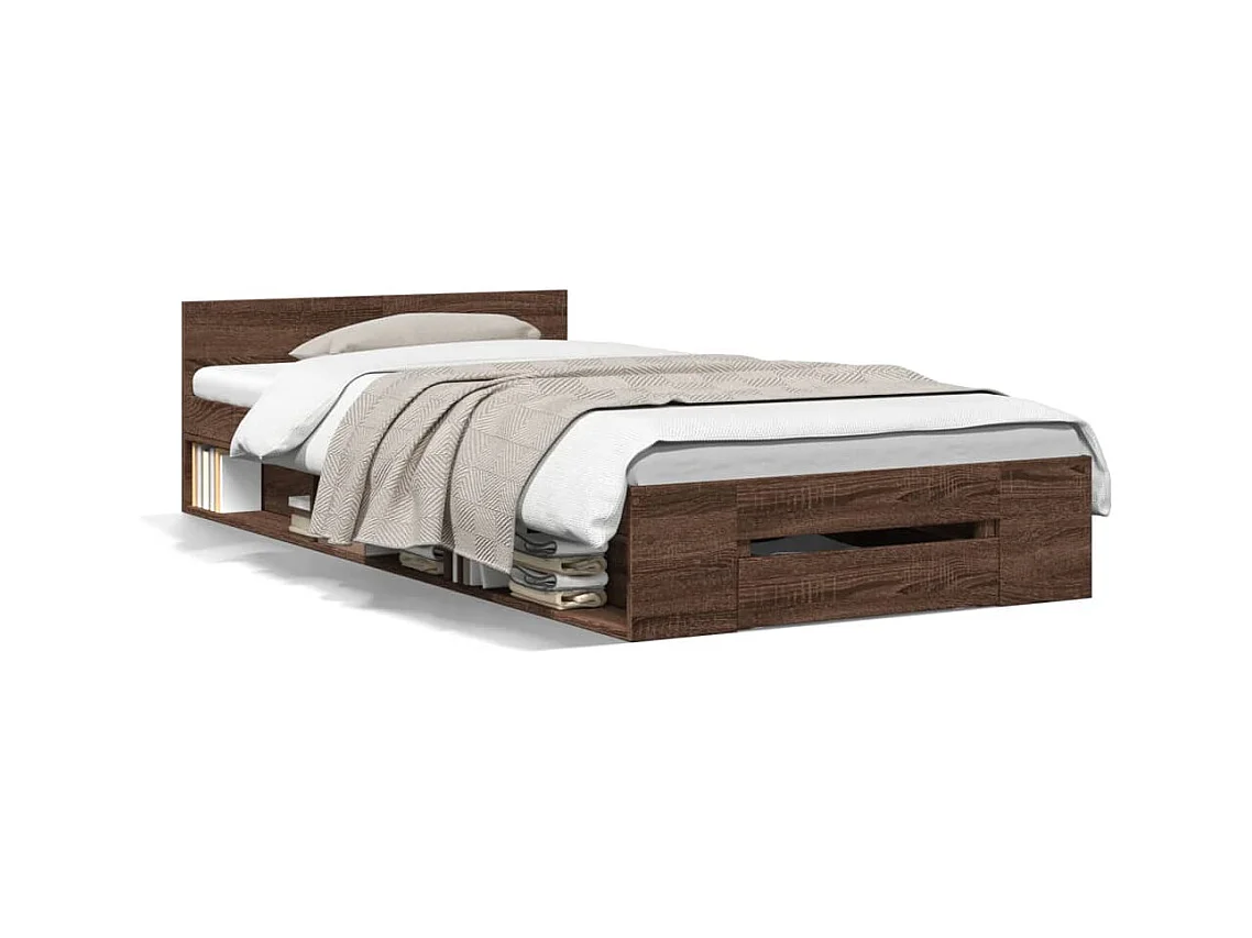 Lit simple et tiroir chêne marron 90x200 cm bois d'ingénierie FR62262