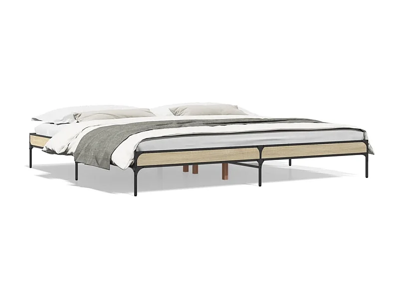 Cama 200x200 cm - madera ingeniería metal roble Sonoma ES912821