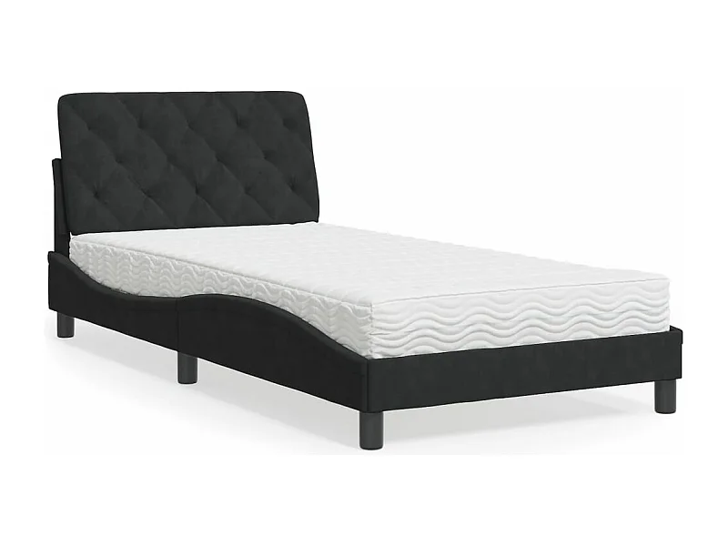 Cama 100x200 cm con colchón terciopelo negro ES386451