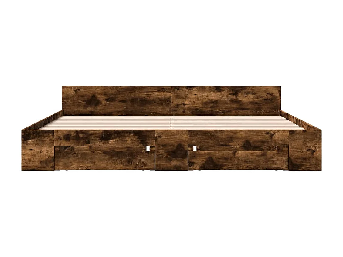 Lit double et tiroirs chêne fumé 200x200 cm bois d'ingénierie FR60194
