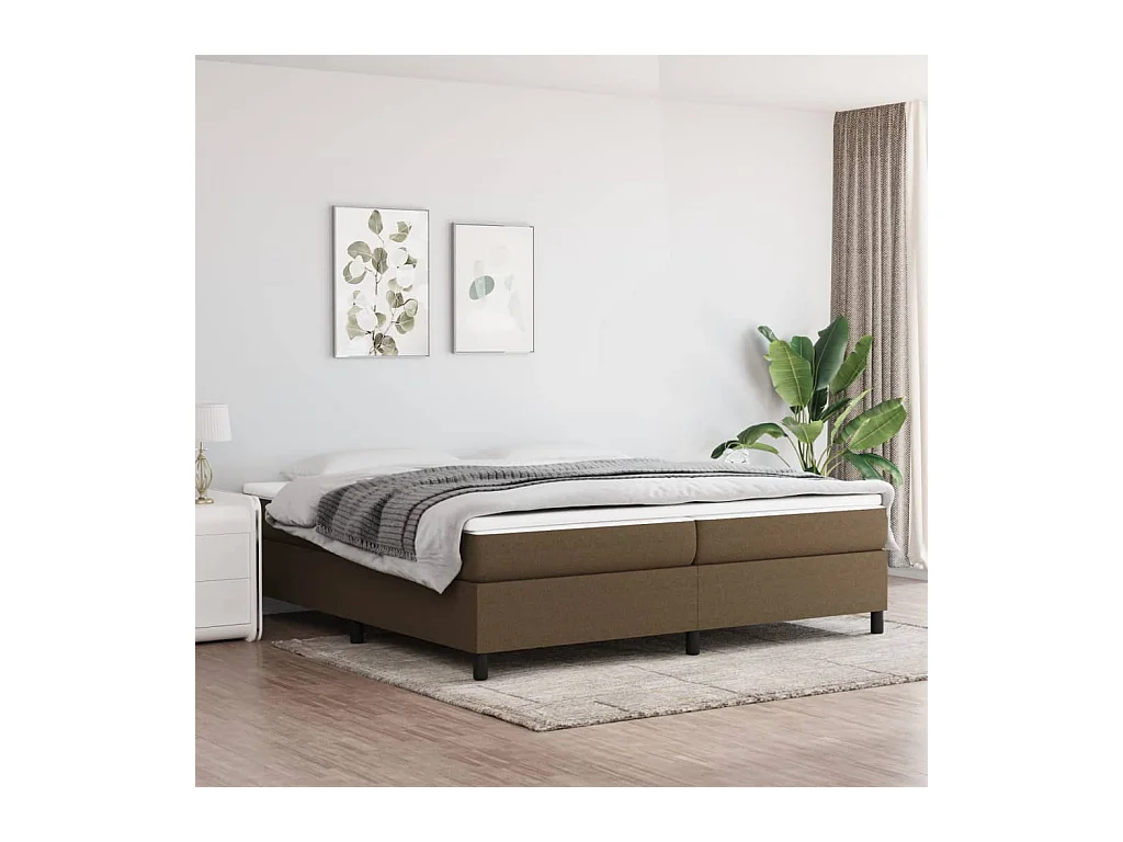 Lit double Marron foncé 200x200 cm Tissu FR98232