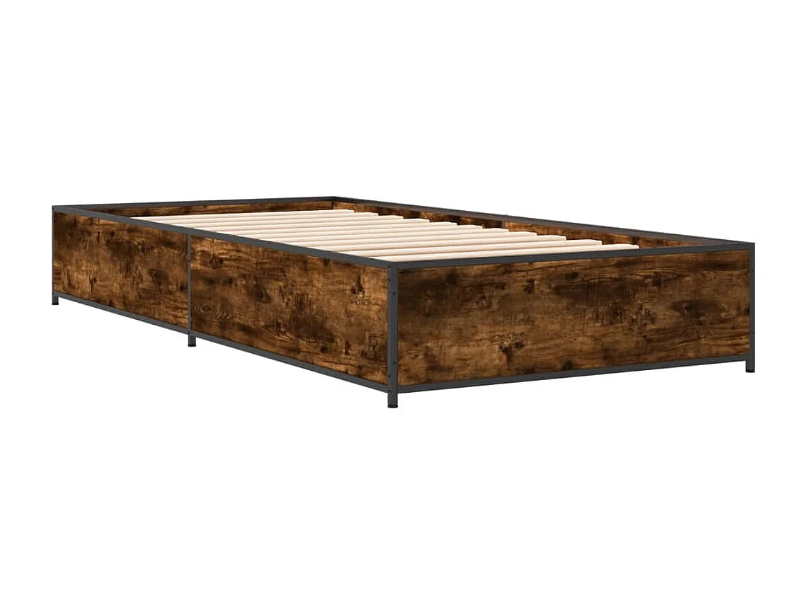 Lit simple chêne fumé 75x190 cm bois d'ingénierie et métal FR83522
