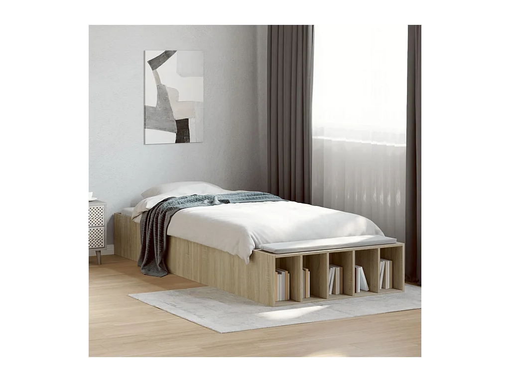 Lit simple chêne sonoma 90x190 cm bois d'ingénierie FR25834
